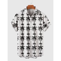 Full-Print Coconut Tree Printing Men's Hawaiian Short Sleeve Shirt