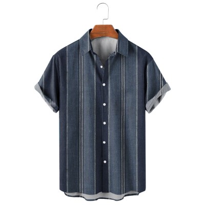 Men's Vintage Casual Striped Print Shirt 44070149X